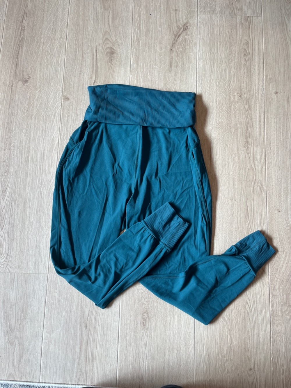lululemon athletica Deep Teal Ribbed Foldover Waist Pants